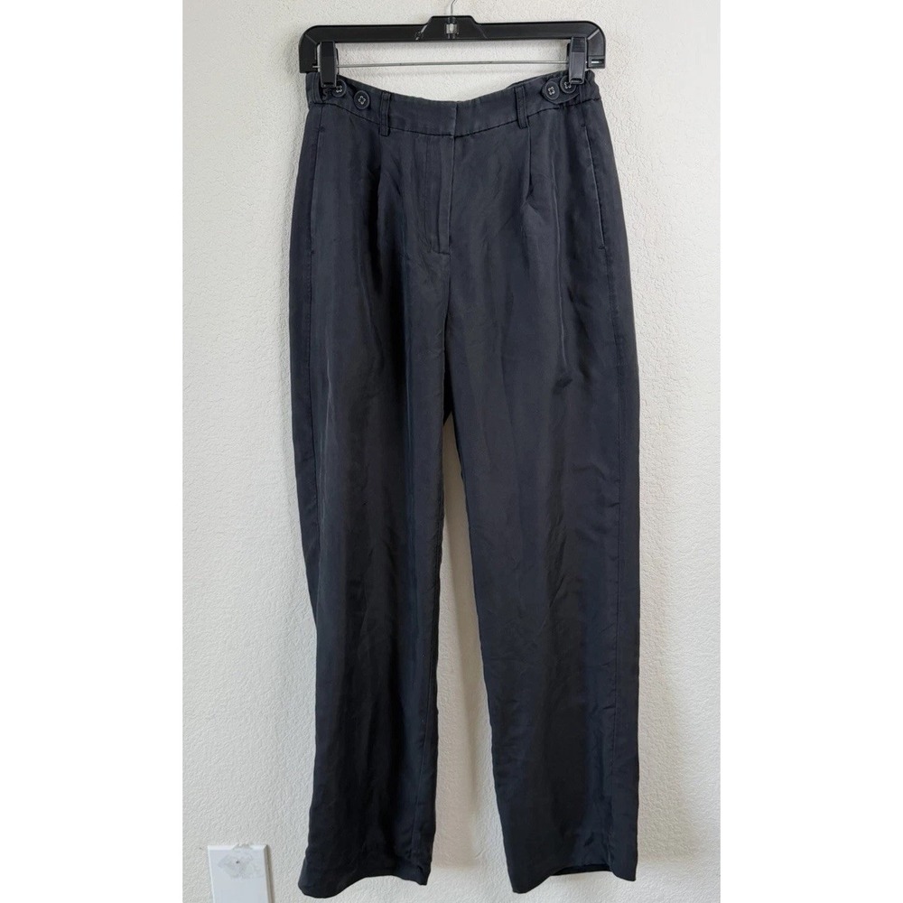 J.Crew Collection 100% Silk Wide Leg Pants Womens 0 Black High Rise Quiet Luxury